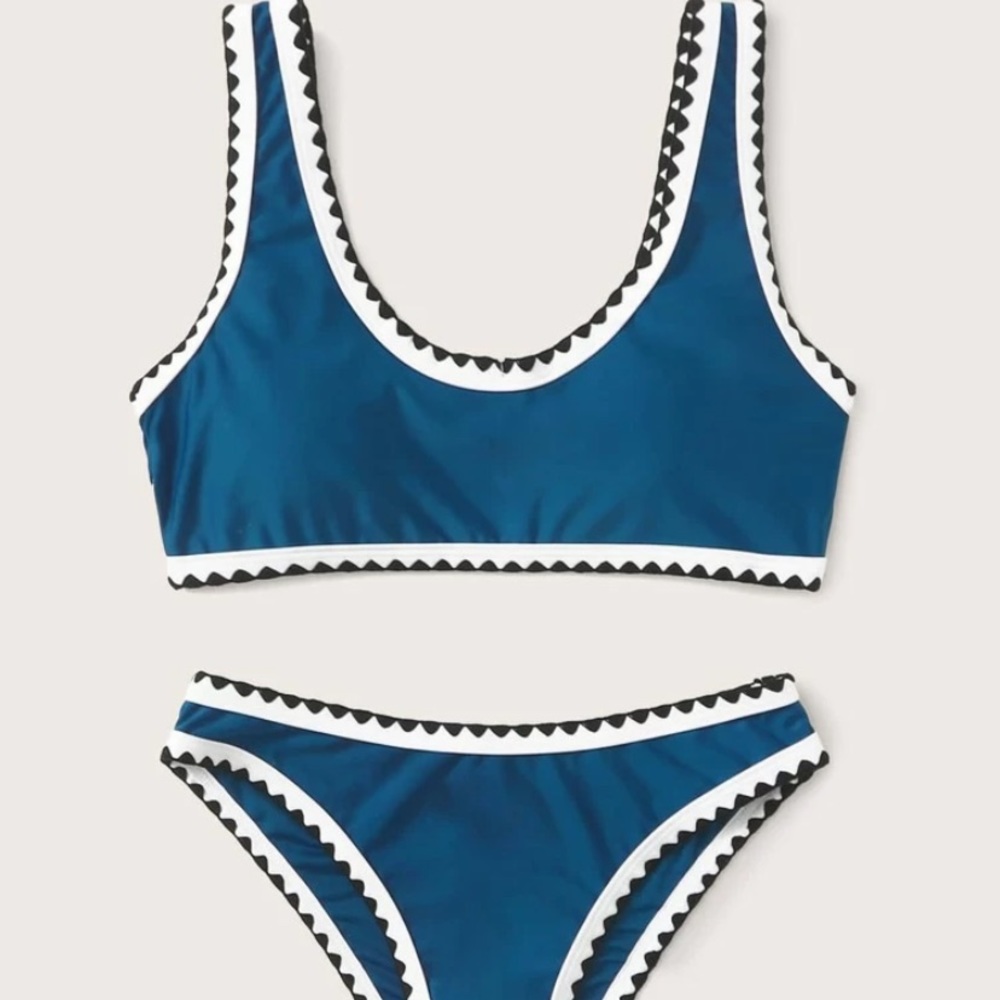 Shein blue contrast trim bikini